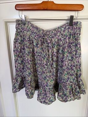 Sans Souci Lavender & Green Floral Ruffle Skater Skirt